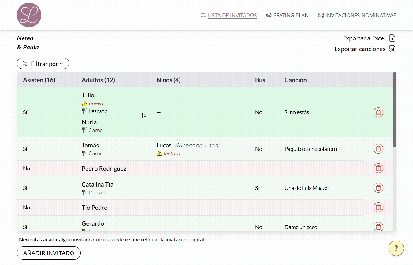 Gestión de lista de invitados con RSVP video
