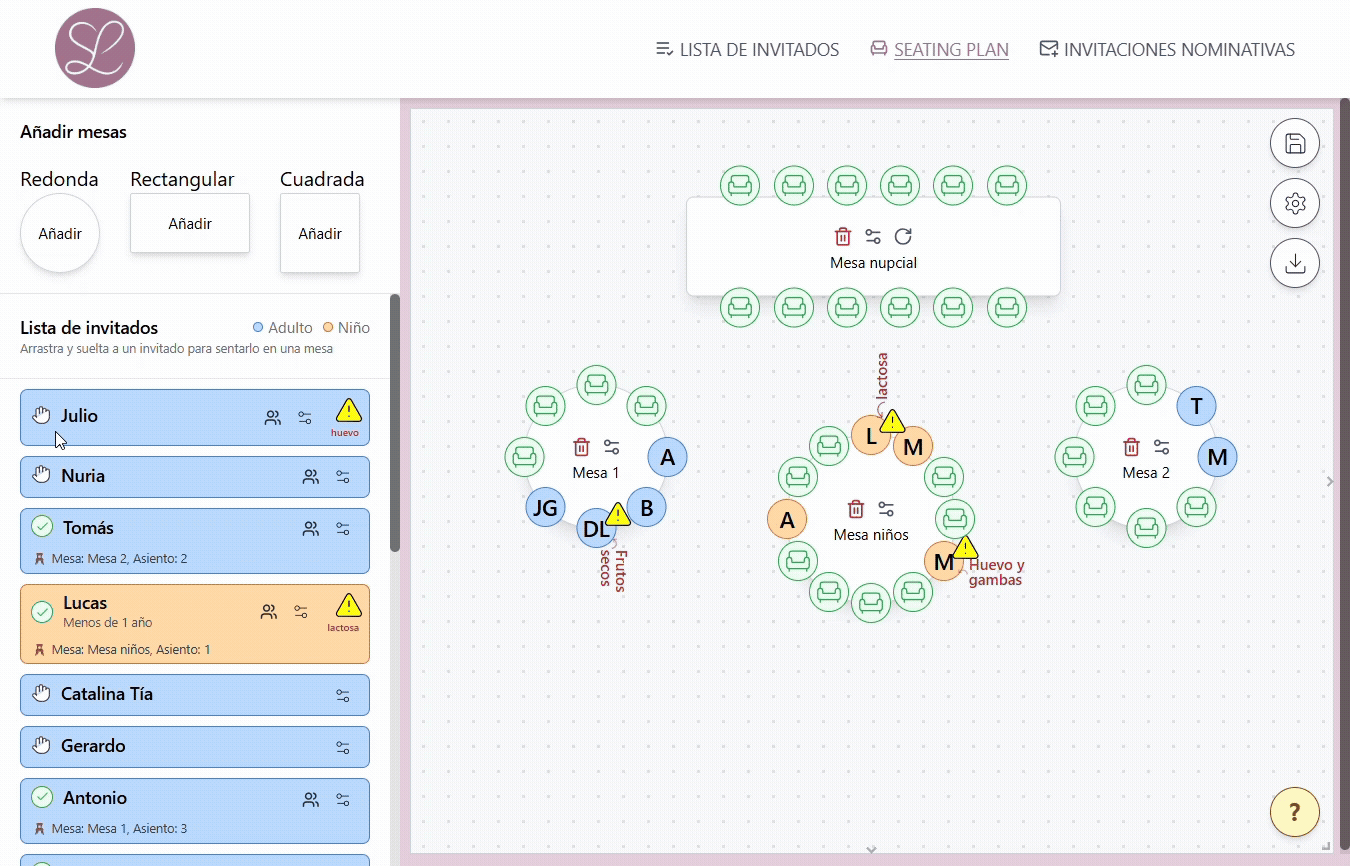 Seating Plan para la boda